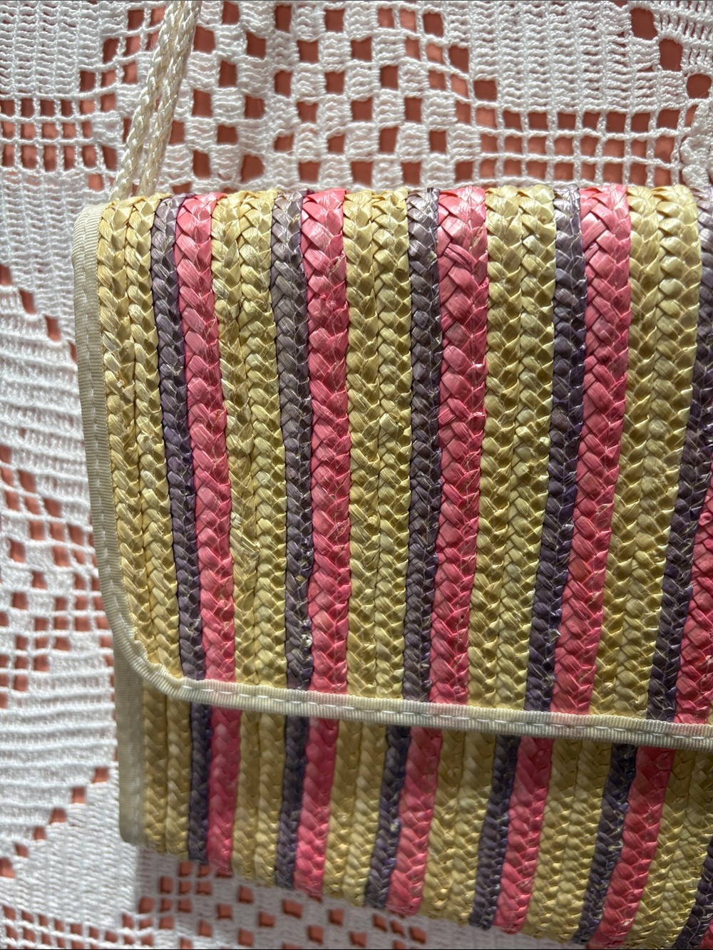 Striped Multicolor Straw Crossbody Clutch - Women Bags - Picture 5 of 8